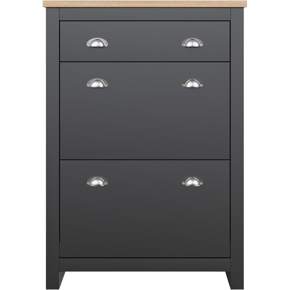 GFW Lancaster 2 Door 1 Drawer Black and Oak Shoe Cabinet Image 3