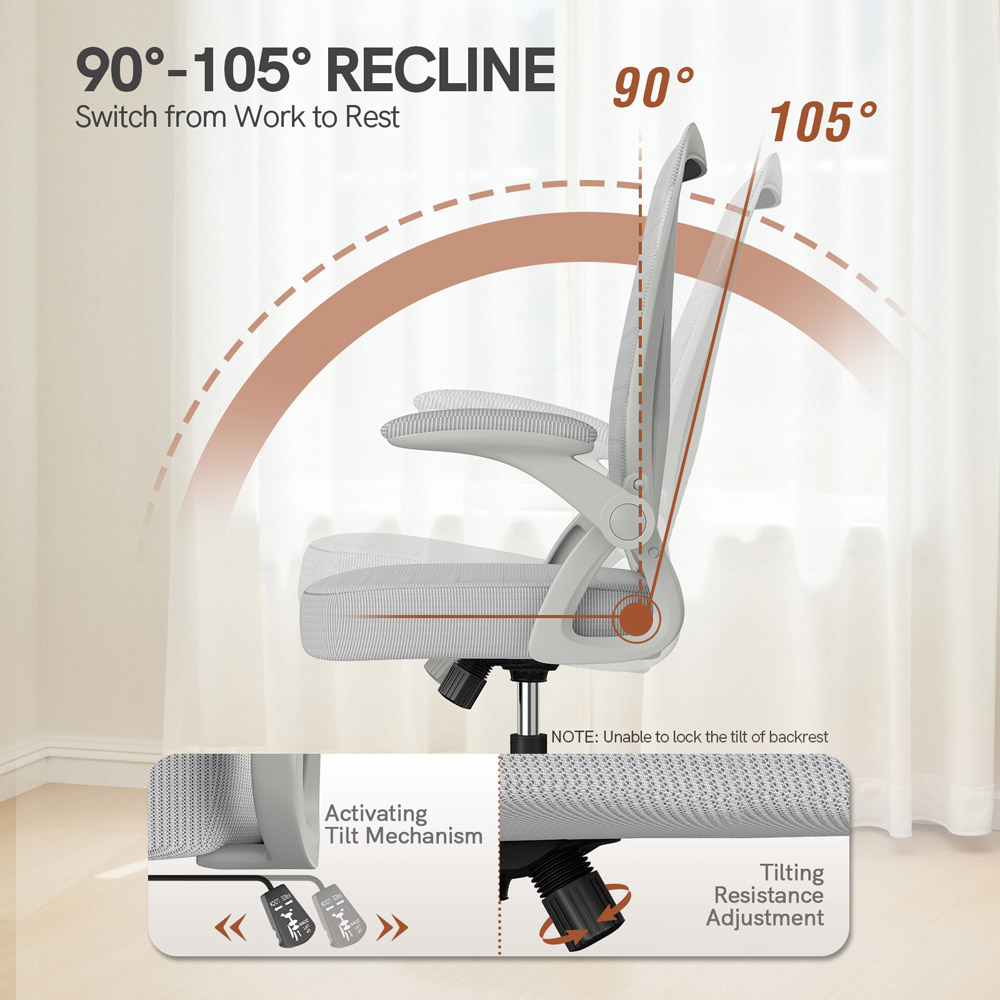 Rattrix Grey Office Chair with Flip-Up Armrest and Lumbar Support Image 3