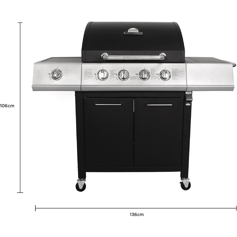 Charles Bentley 4 Burner + 1 Side Burner Gas BBQ Black Image 9