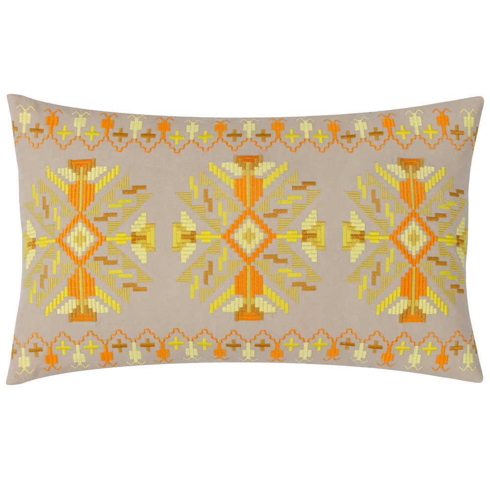 furn. Kalina Yellow Embroidered Cushion Image 1