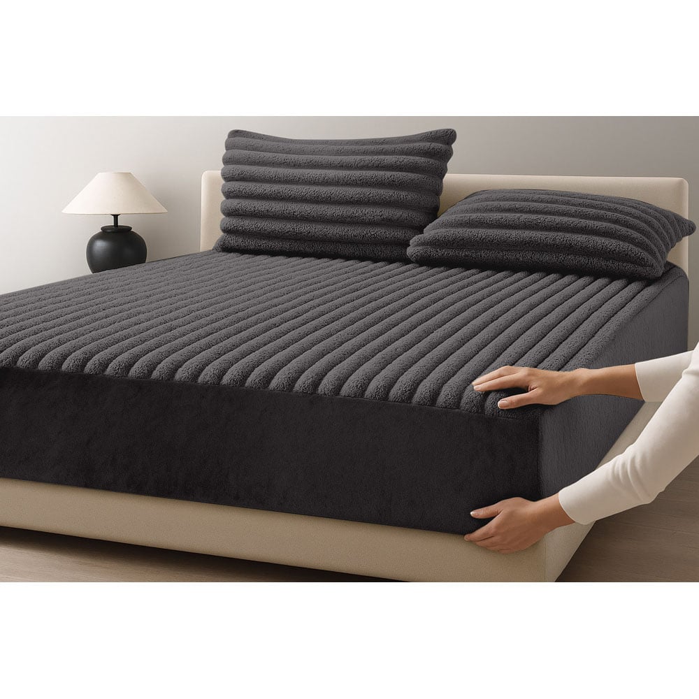 Velosso Double Black Jumbo Cord Fitted Bed Sheet Image 2