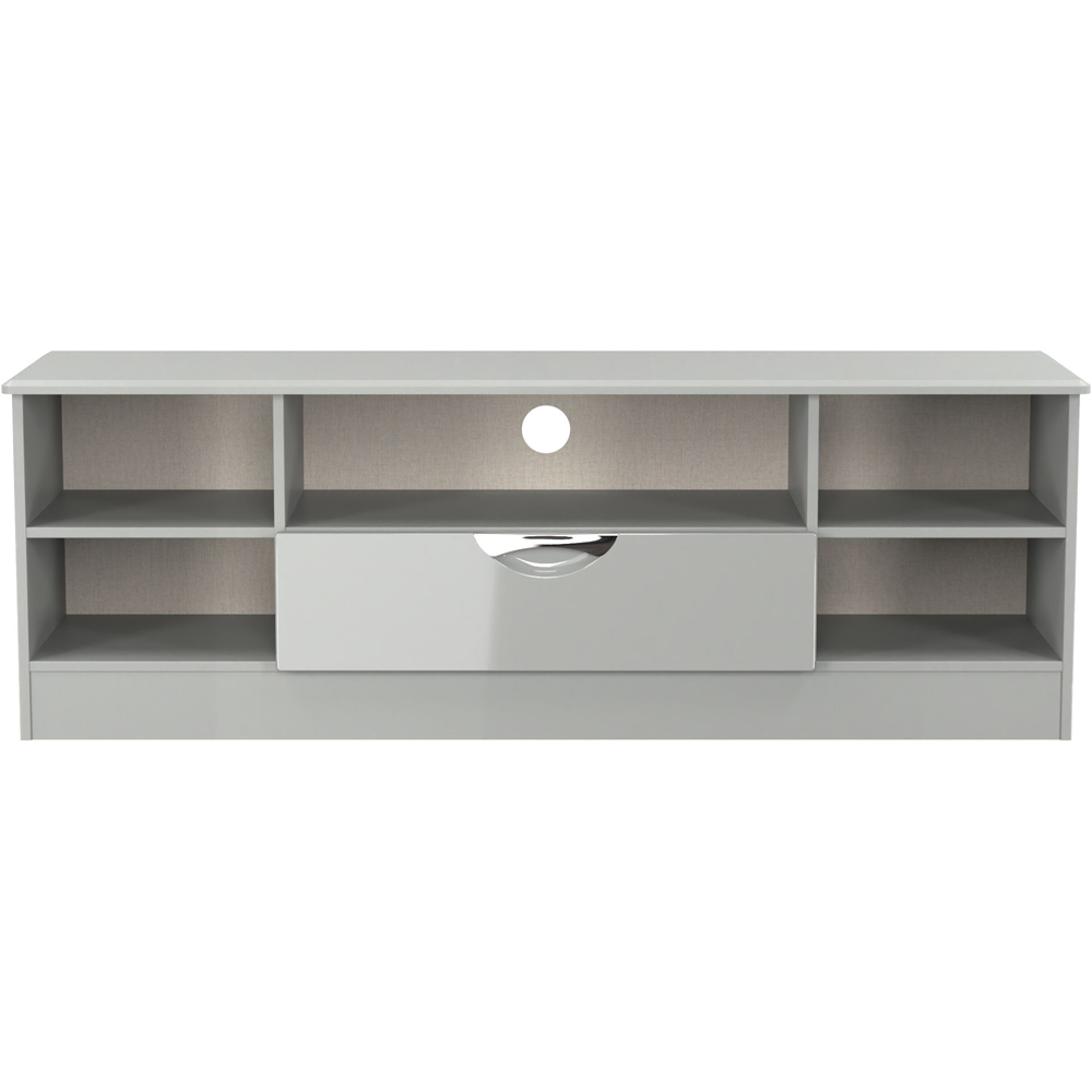 Crowndale Camden Single Door 5 Shelf Grey Gloss and Dusk Grey Wide TV Unit Ready Assembled Image 2