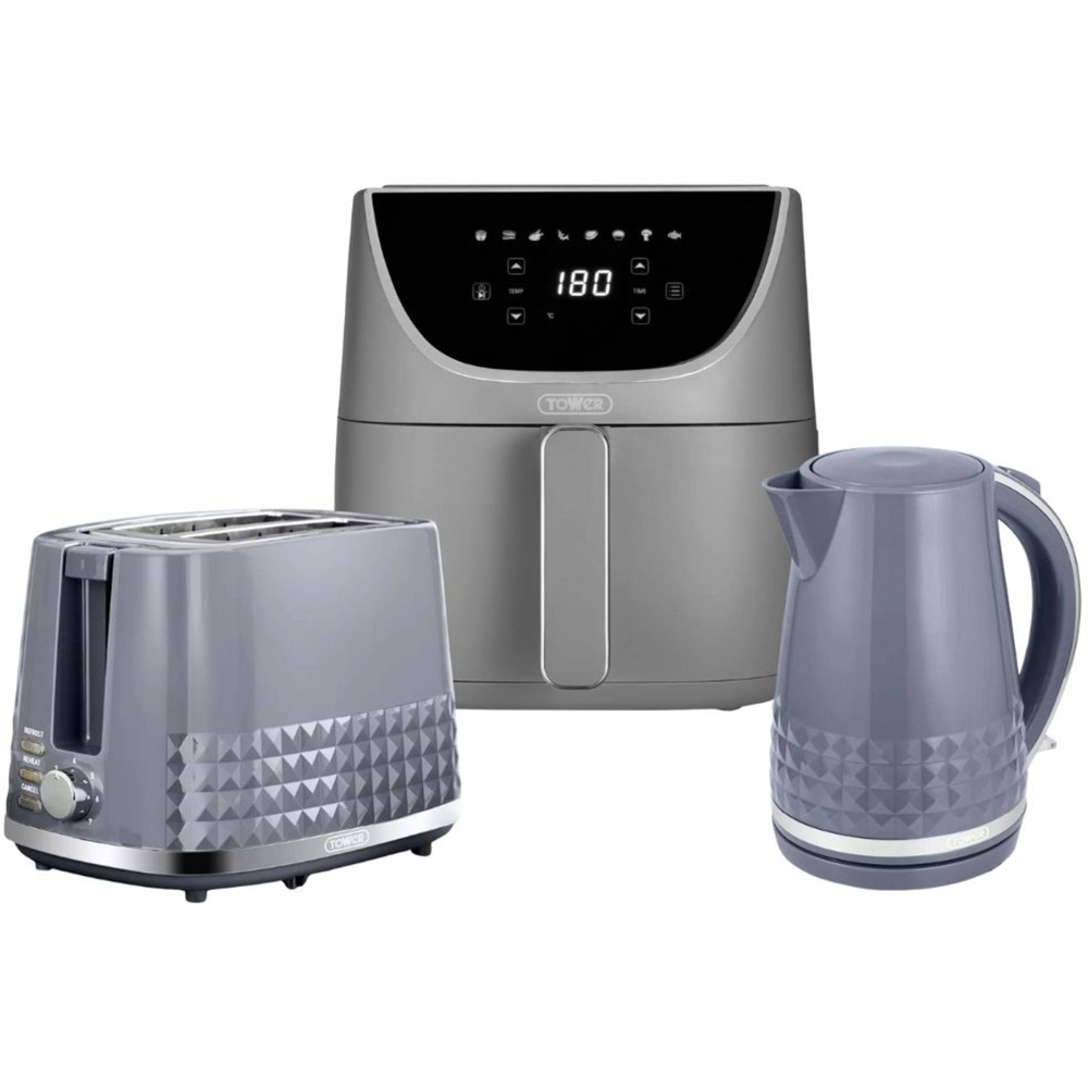 Tower Solitaire Vortx EEJB254 Grey 6L Air Fryer with 2 Slice Toaster and 1.5L Kettle Set Image 1