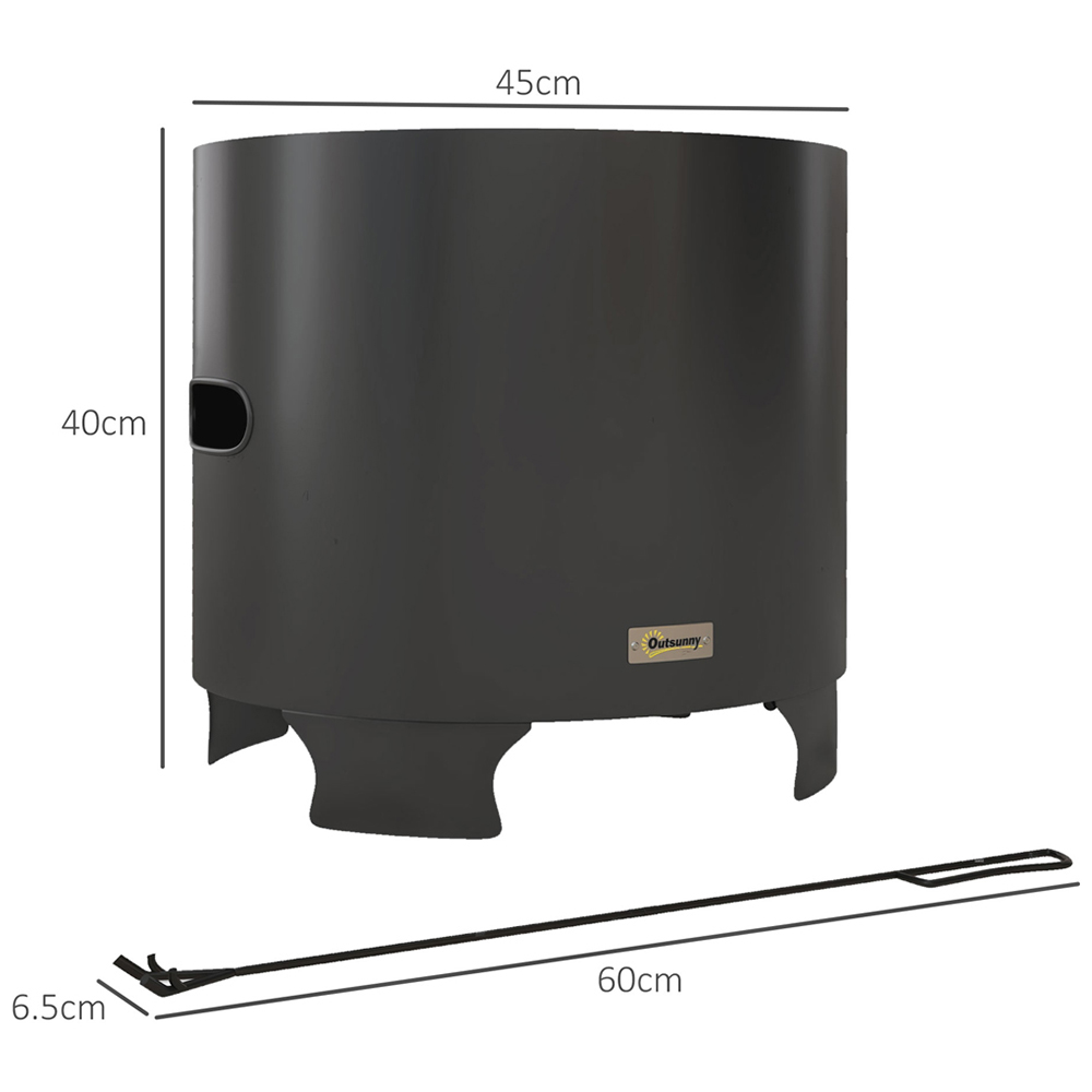 Outsunny Black Round Metal Bonfire Stove with Poker Fire Pit Image 9