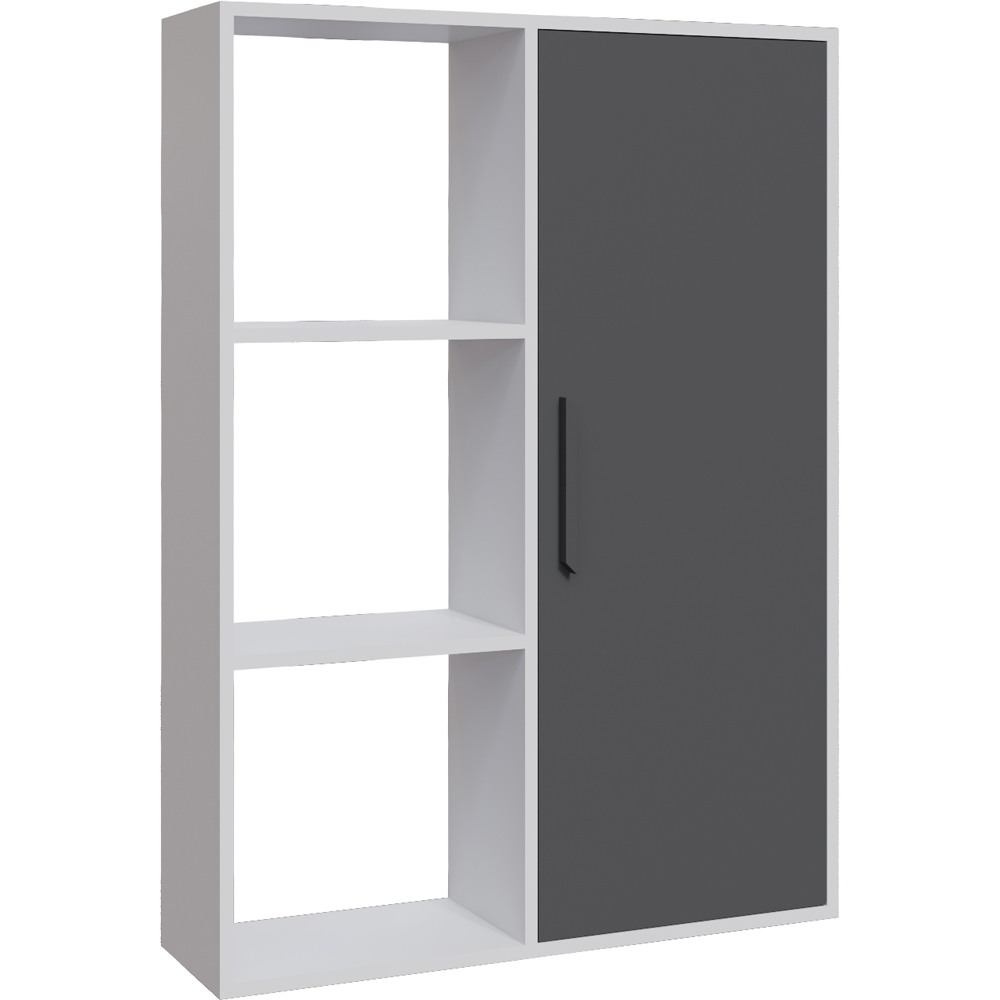 Decorotika Patrick Single Door 3 Shelf White and Anthracite Bookcase Image 2