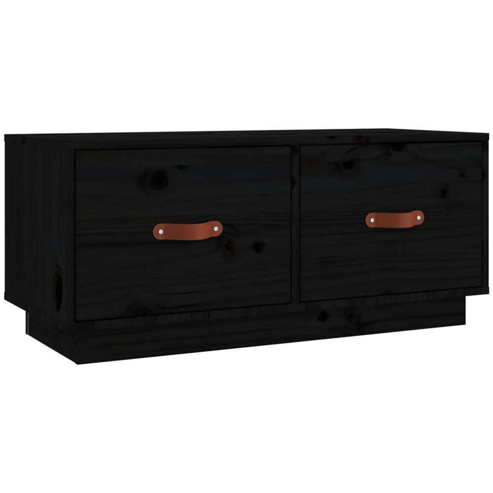 vidaXL 2 Drawer Black Solid Pine Wood TV Cabinet Image 2