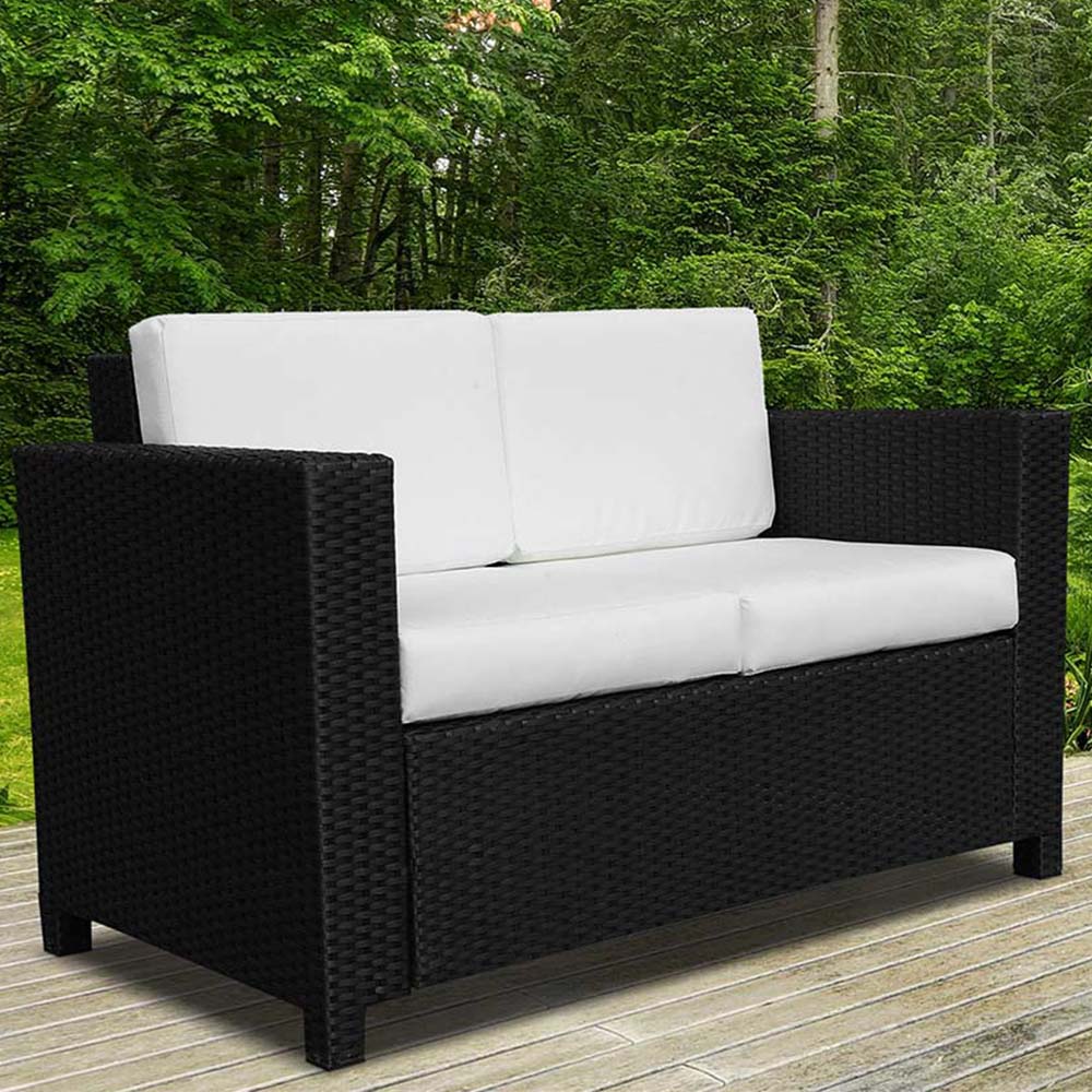 Outsunny 2 Seater Black Wicker Garden Sofa Image 1