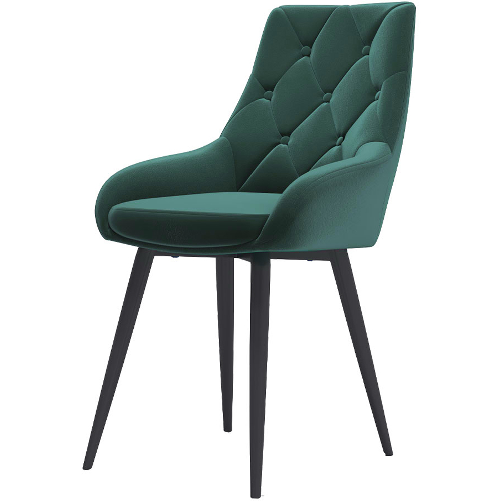 Living and Home Set of 2 Green Velvet Buttoned Dining Chair Image 2