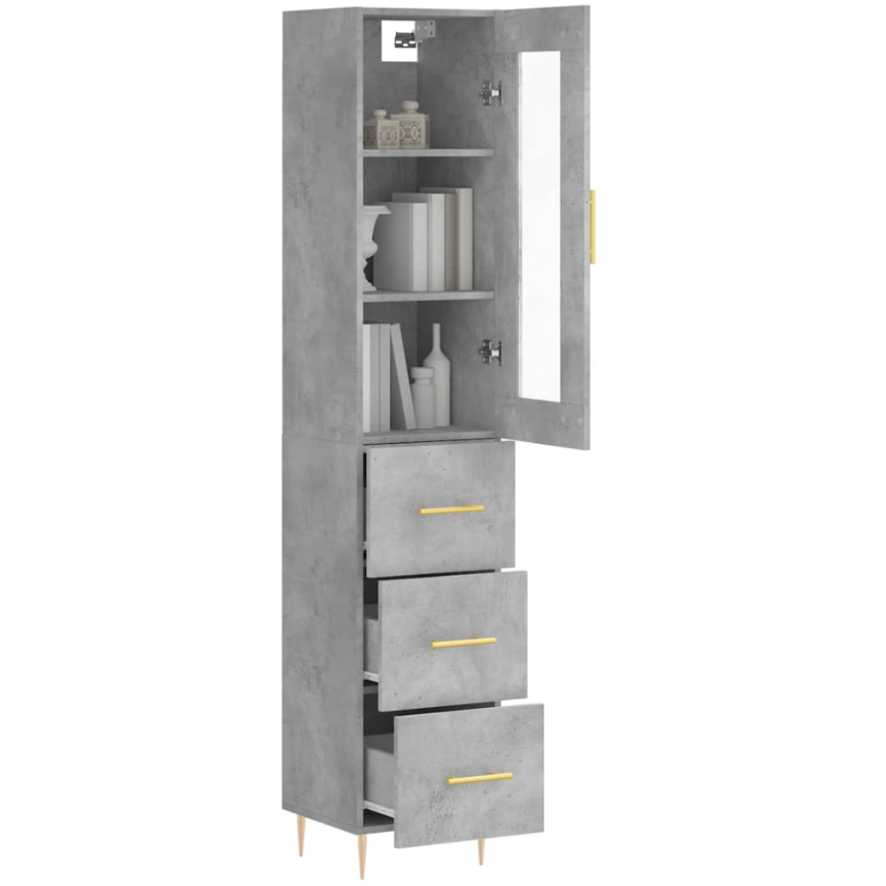 vidaXL Single Glass Door 3 Drawer Concrete Grey Highboard Image 3