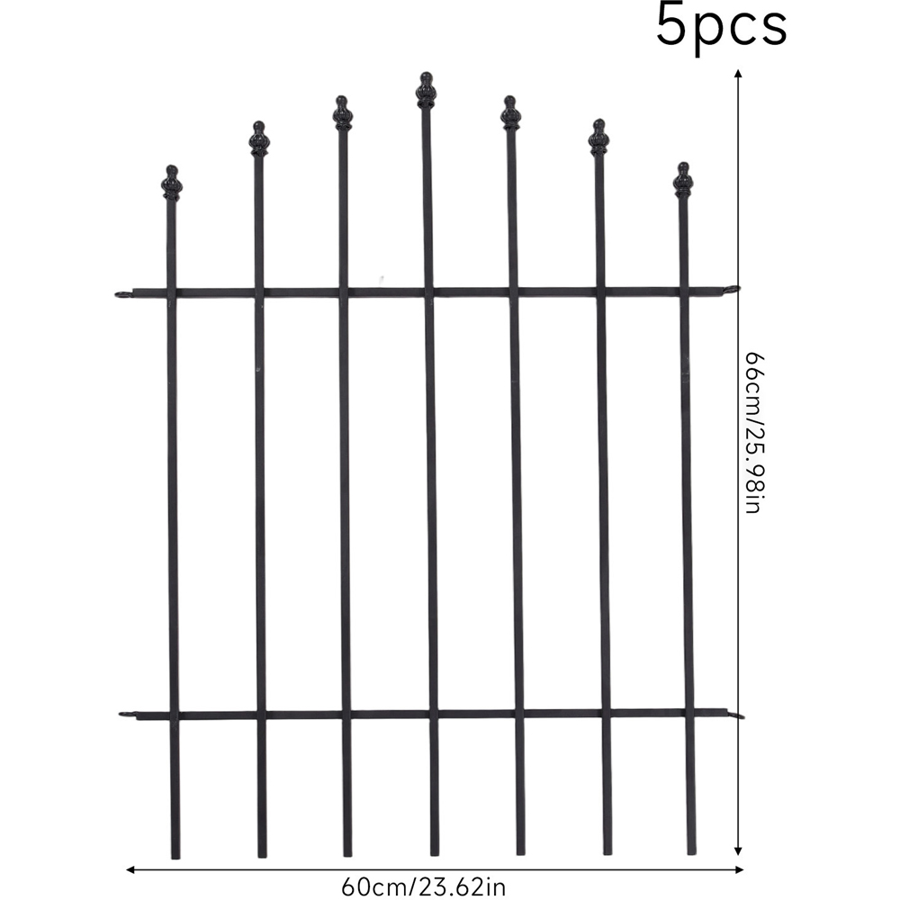 Living and Home 2.1 x 2ft 5 Panel Black Vertical Bar Metal Garden Fence Image 5