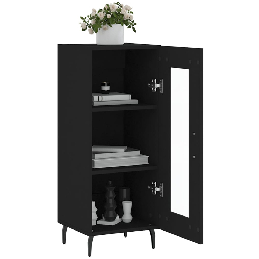 vidaXL Single Glass Door 3 Shelf Black Wooden Sideboard Image 4