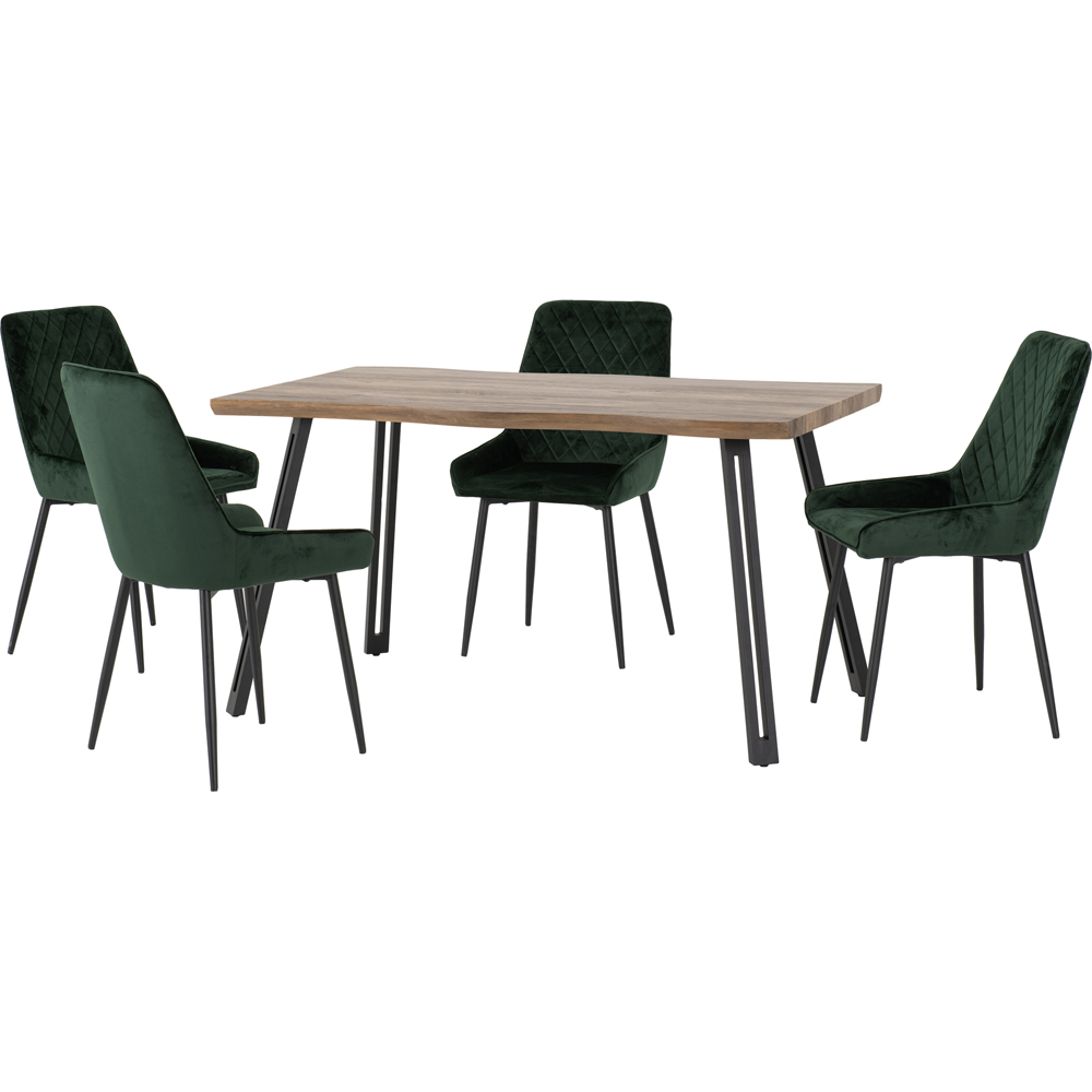 Seconique Quebec Wave Avery 4 Seater Dining Set Medium Oak and Emerald Green Image 2