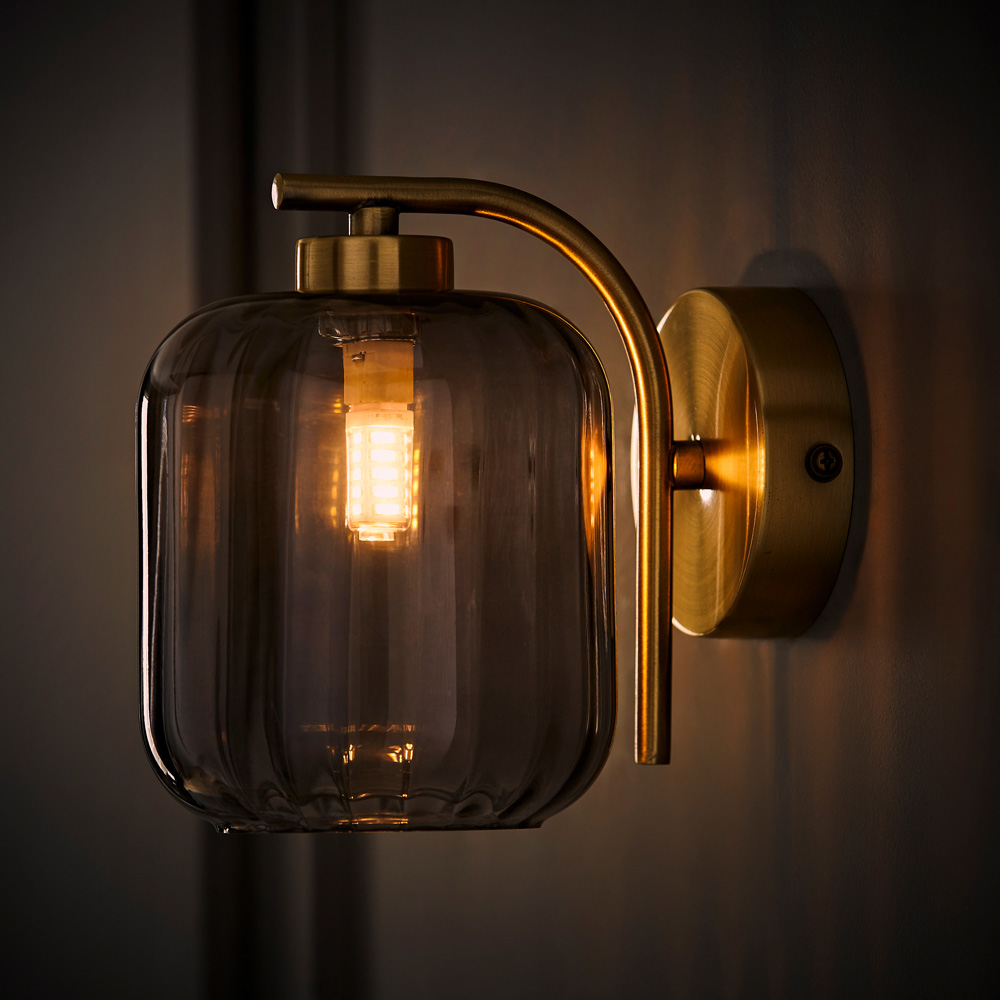 ValueLights Amelie Ribbed Glass Gold Stem LED Wall Lamp Image 6