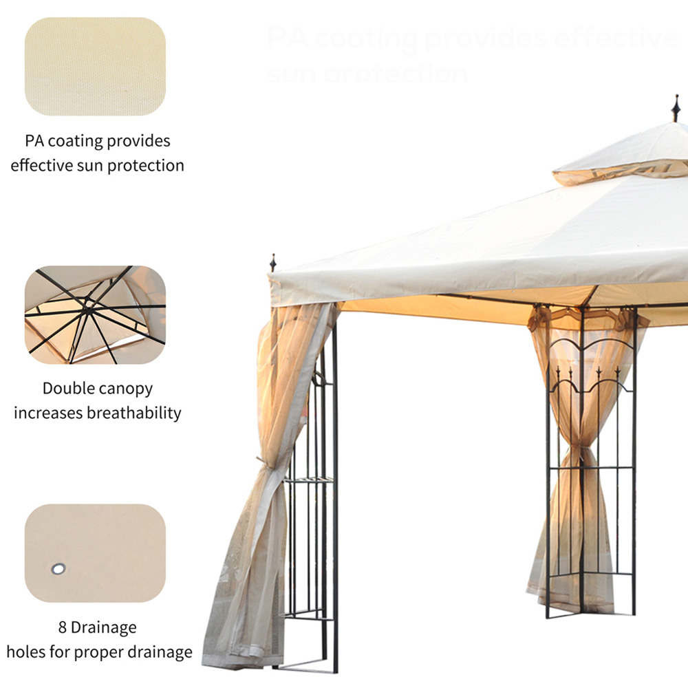 Outsunny 3 x 3m White Double Top Gazebo with Sun Cream Mesh Curtains Image 5