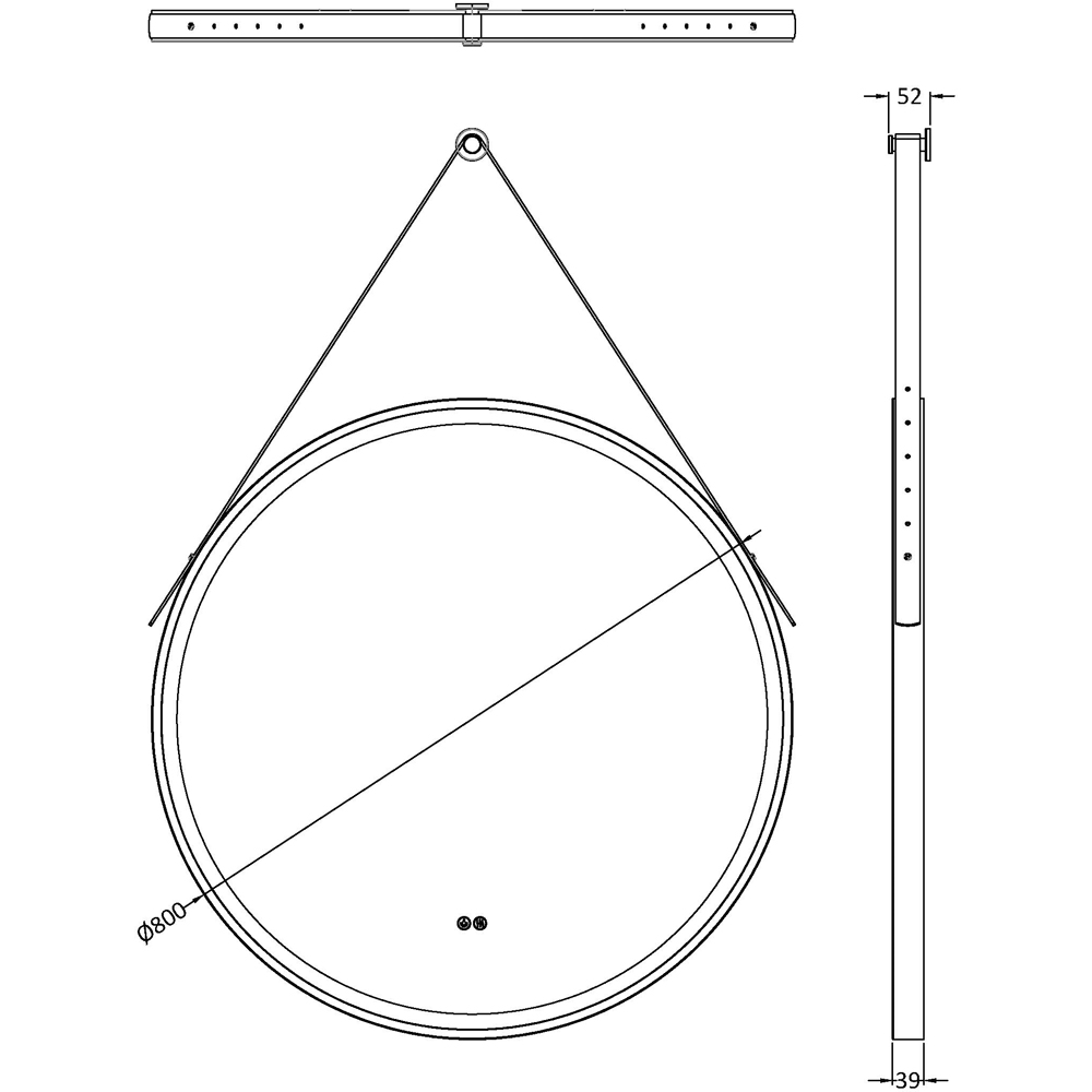 nuie Matt Black Round Illuminated Mirror 800mm Image 2