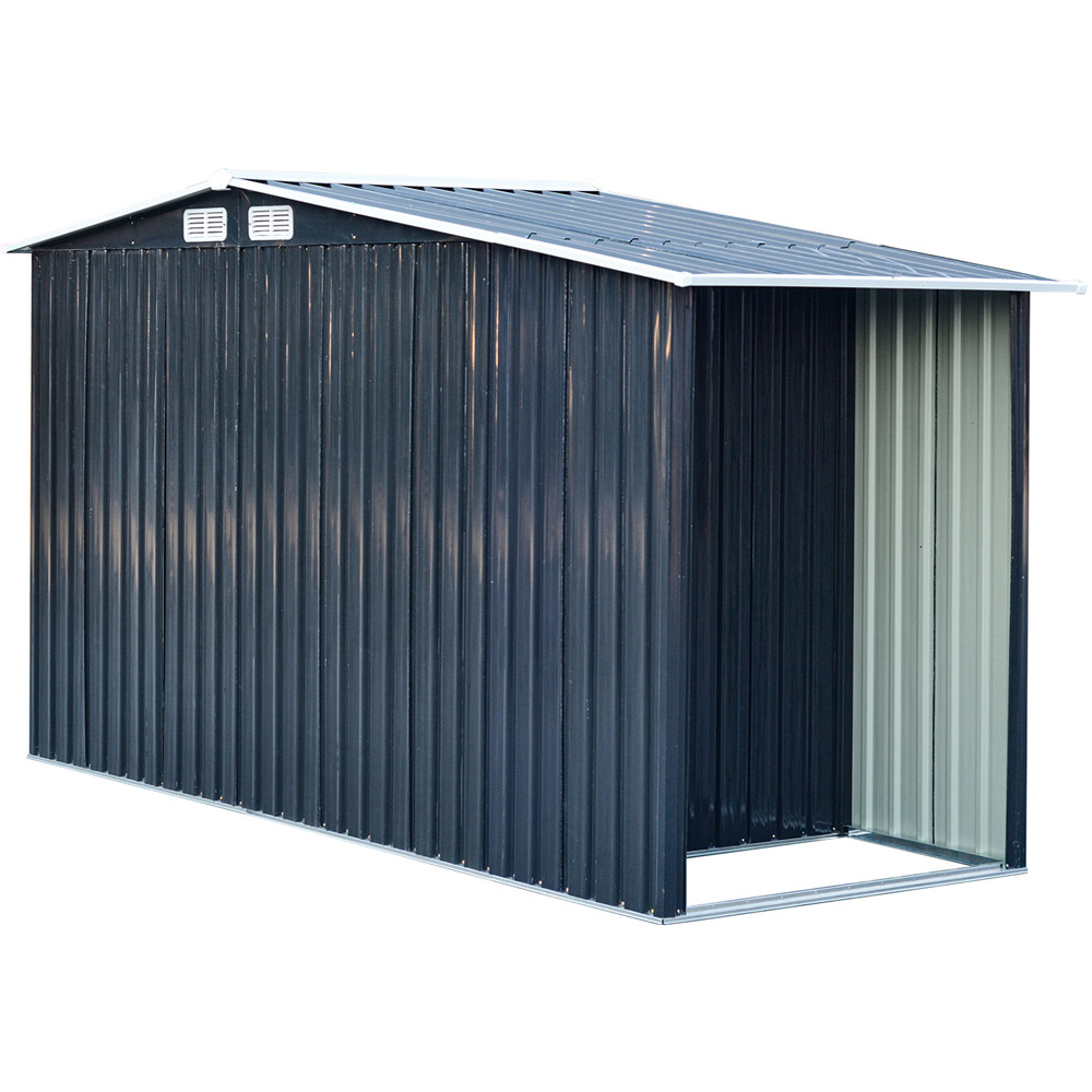 Living and Home 4 x 8ft Anthracite Metal Apex Garden Storage Shed with Log Storage Image 3