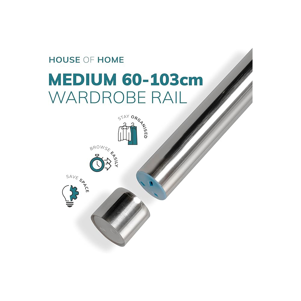 House of Home Stainless Steel Extendable Wardrobe Rail 60-103cm Image 2