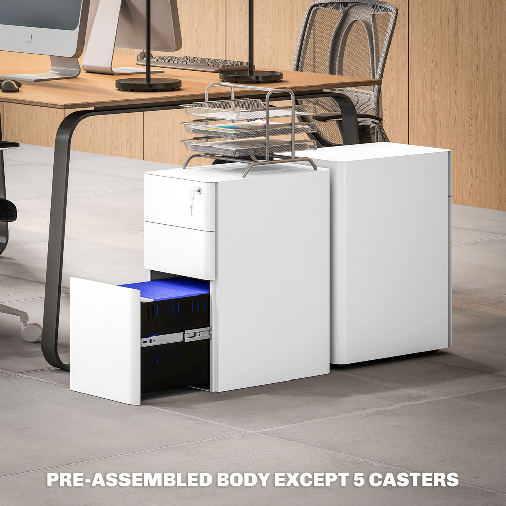 Vinsetto 3 Drawer White Steel Lockable Filing Cabinet on Wheels Image 8
