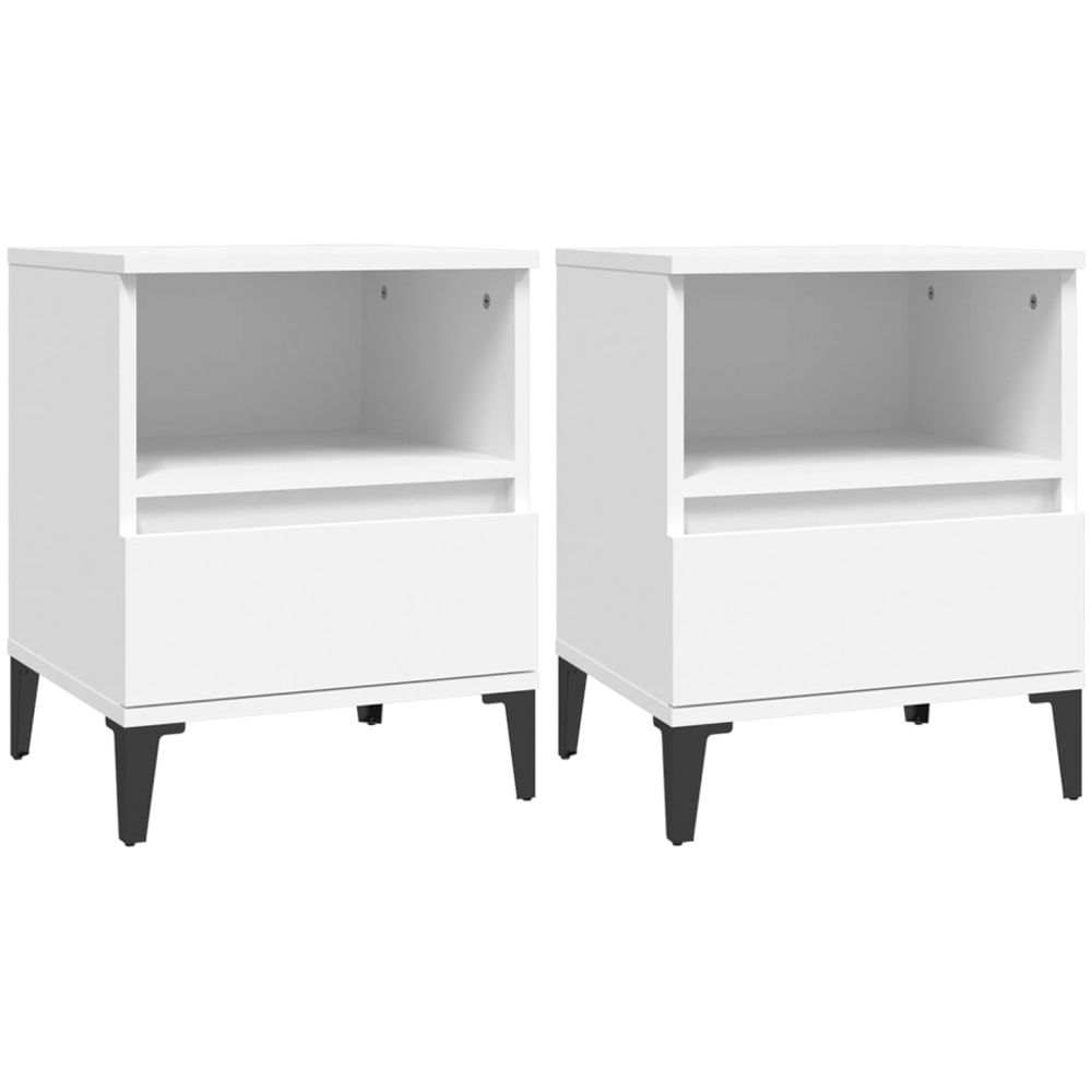 vidaXL Set of 2 Single Drawer Single Shelf White Bedside Cabinet Image 2