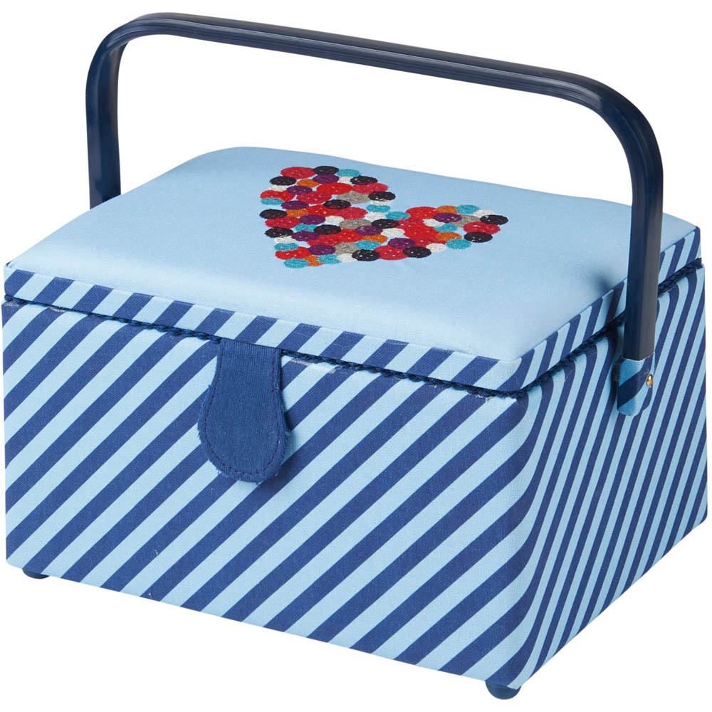 Sewing Online Blue Heart Strip Medium Sewing Basket with Carry Handle Image 3