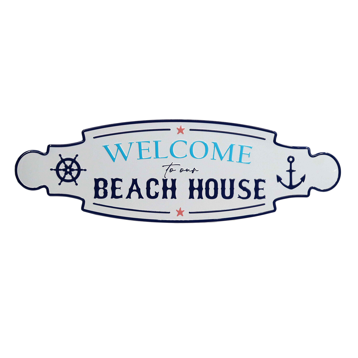 Beach House Embossed Metal Plaque - White Image 1