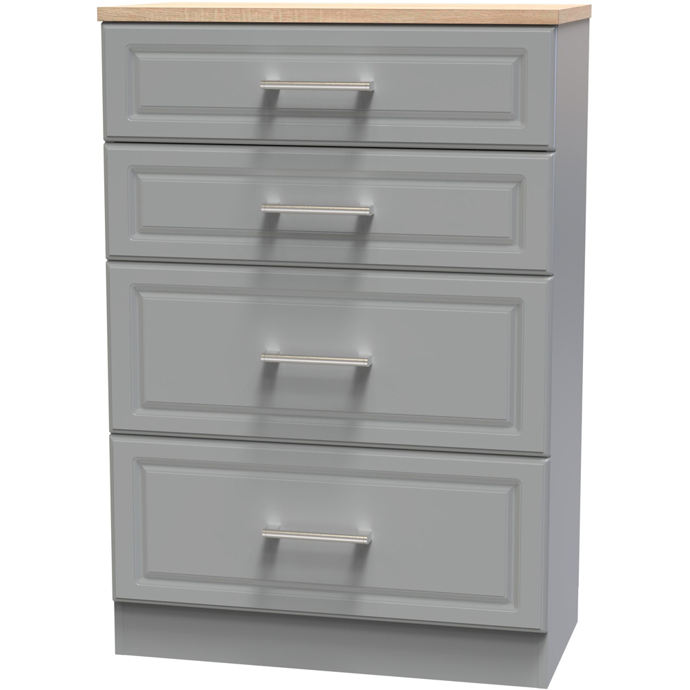 Crowndale Kent 4 Drawer Dusk Grey and Bardolino Oak Deep Chest of Drawers Ready Assembled Image 4