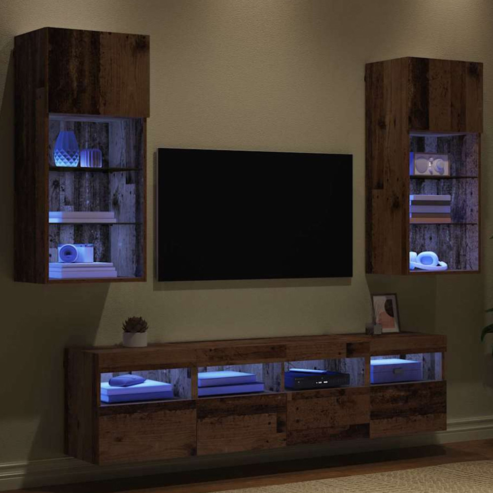 vidaXL LED Old Wood TV Wall Unit Image 1