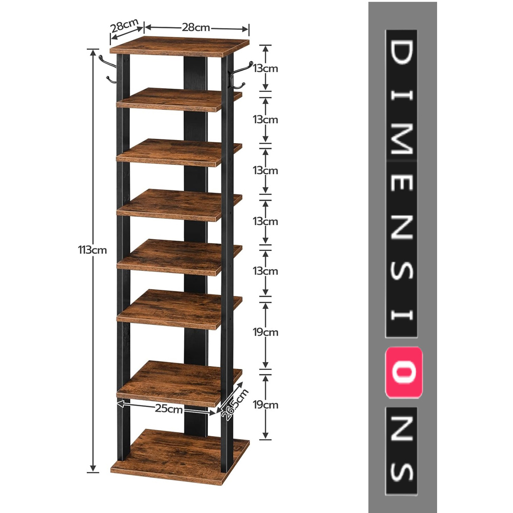 Modcraft 8 Tier Tall and Narrow Shoe Rack with Vertical Storage Image 2