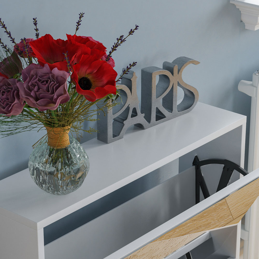 Vida Designs Welham White 2-Drawer Mirrored Shoe Cabinet Rack Image 6