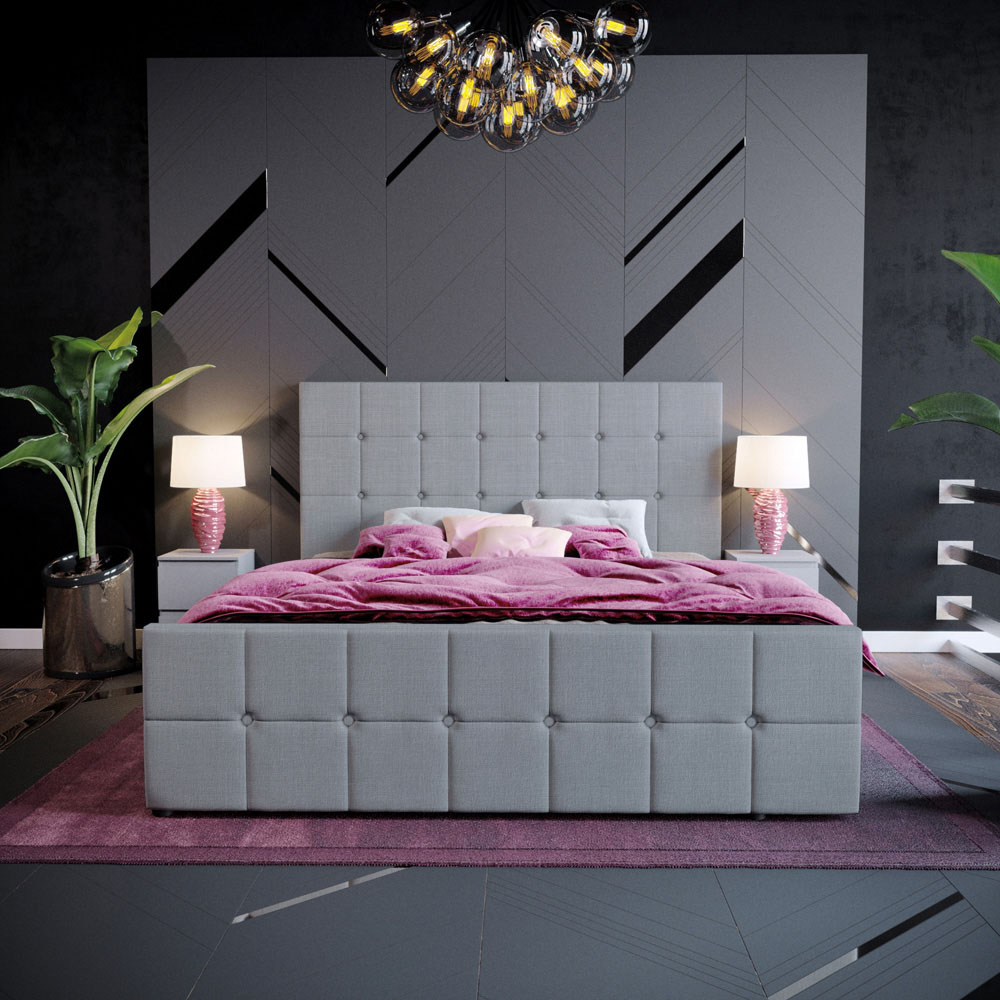 Vida Designs Valentina King Size Light Grey Linen Ottoman Bed Image 5