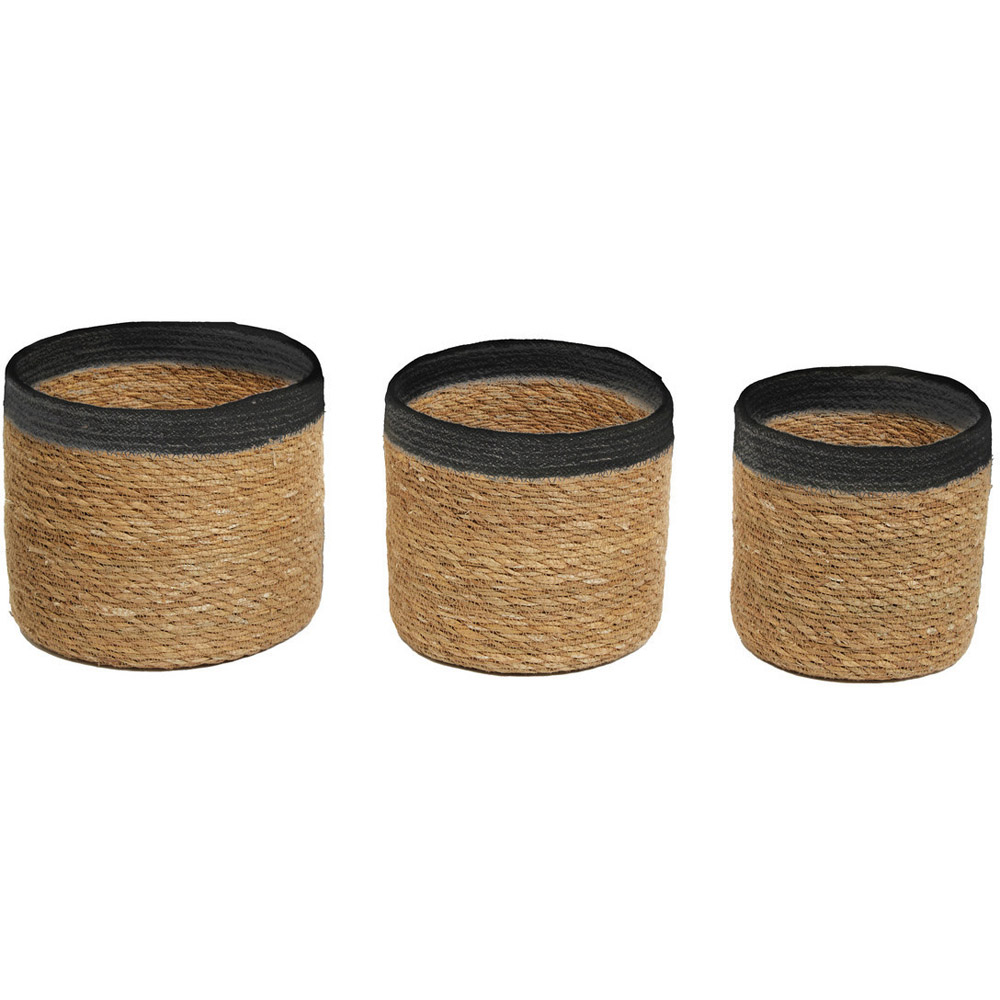 Premier Housewares Natural and Black Round Seagrass Basket Set of 3 Image 1