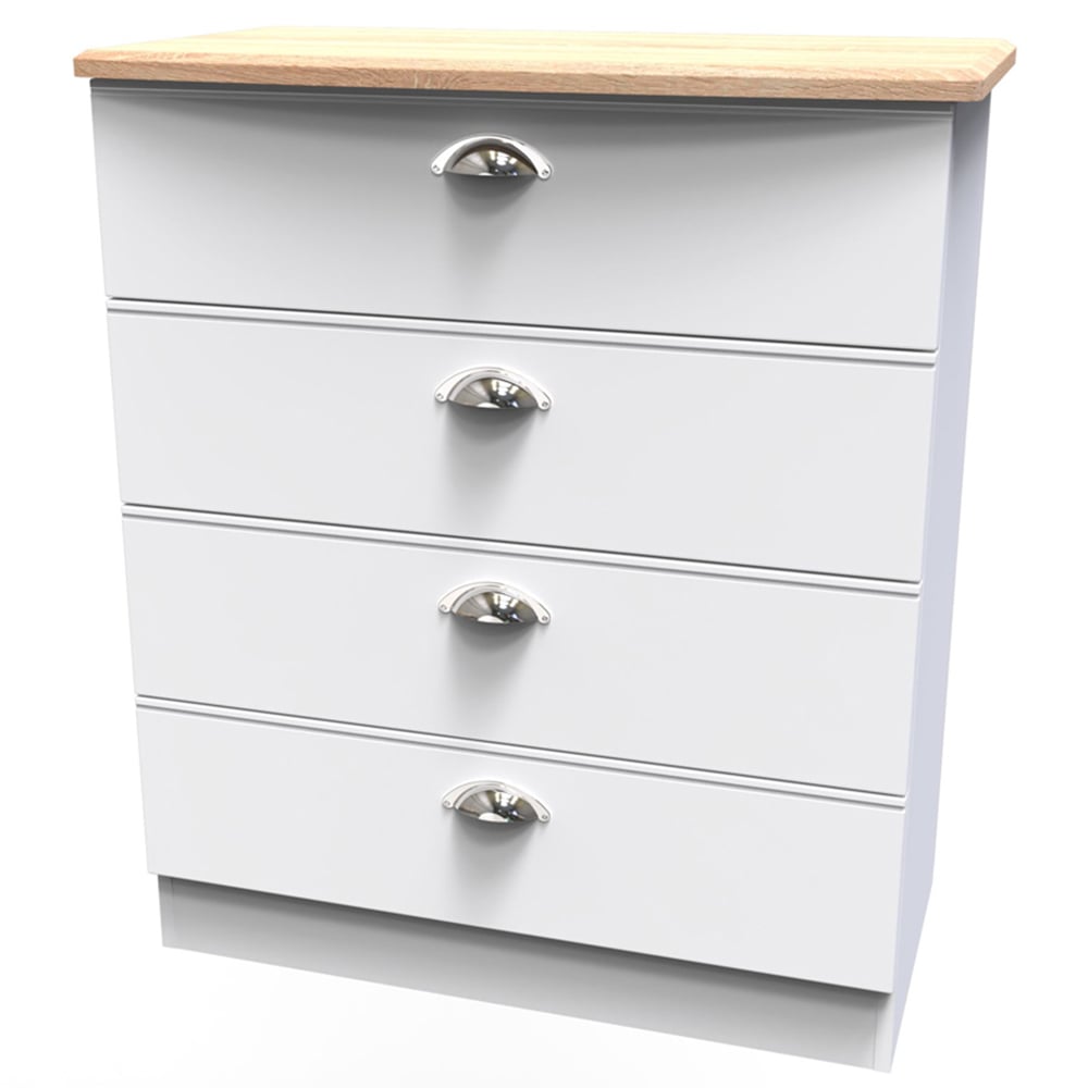 Crowndale Victoria 4 Drawer White Ash and Oak Chest of Drawers Image 4