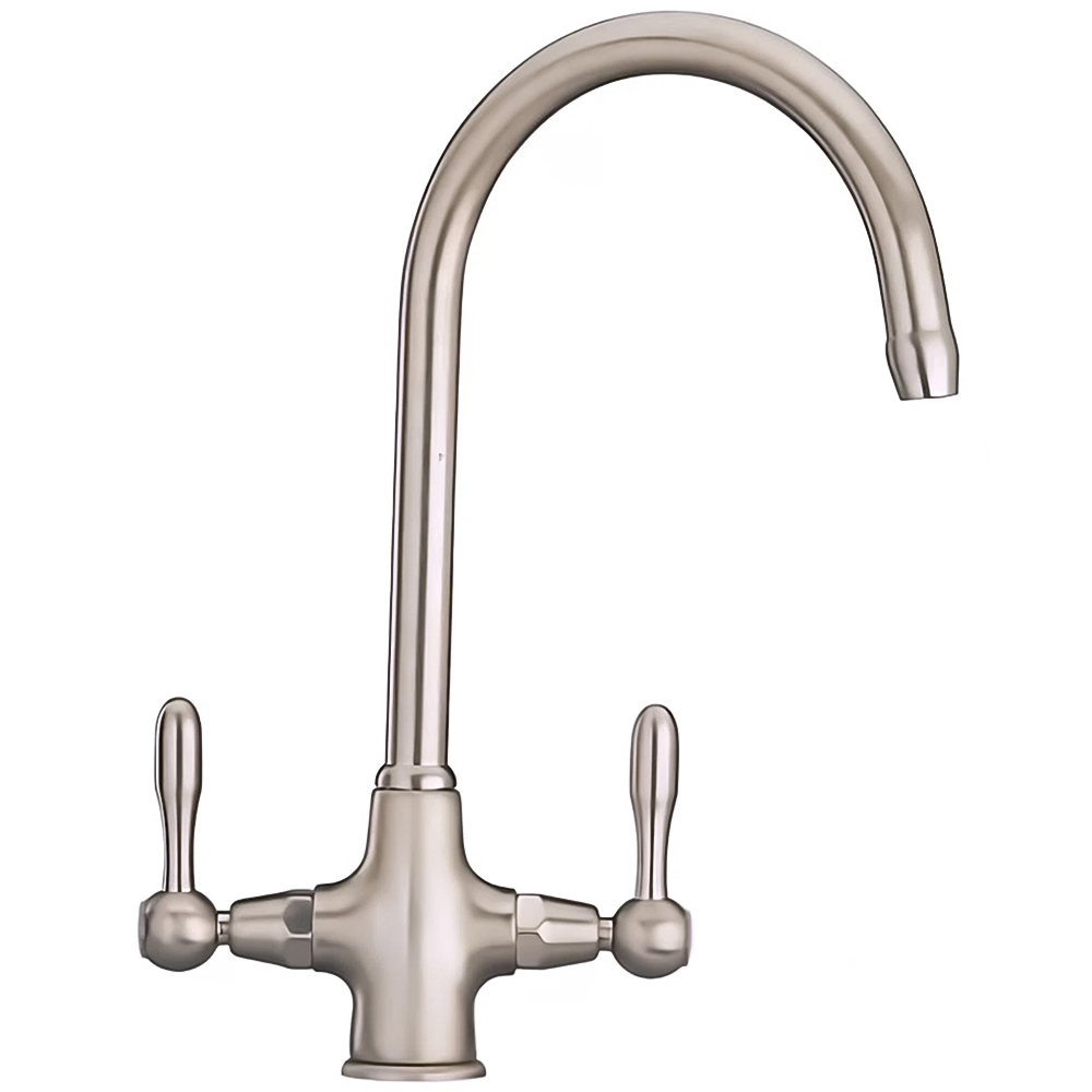 Piralla Swan Antique Brushed Nickel Solid Metal Twin Lever Swivel Spout Kitchen Tap Image 1