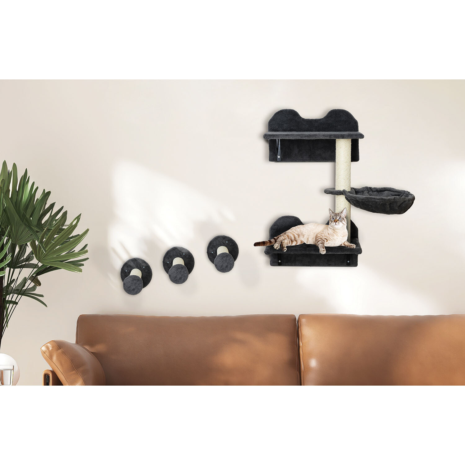 Wall Mounted Cat Tree Set Black Image 2