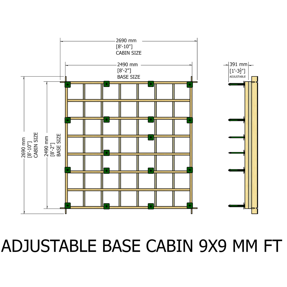 Shire 9 x 9ft Pressure Treated Adjustable Garden Shed Base Kit Image 4