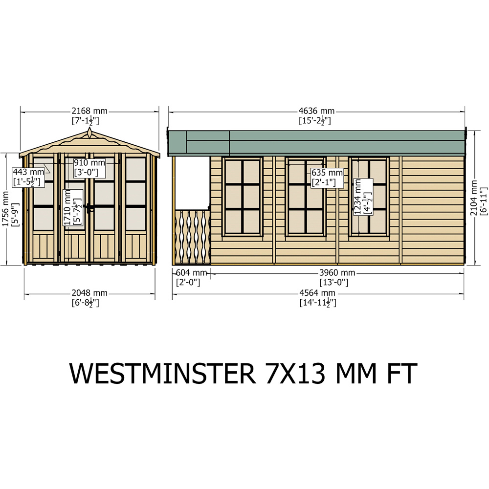 Shire Westminster 13 x 7ft Double Door Summerhouse with Veranda Image 4