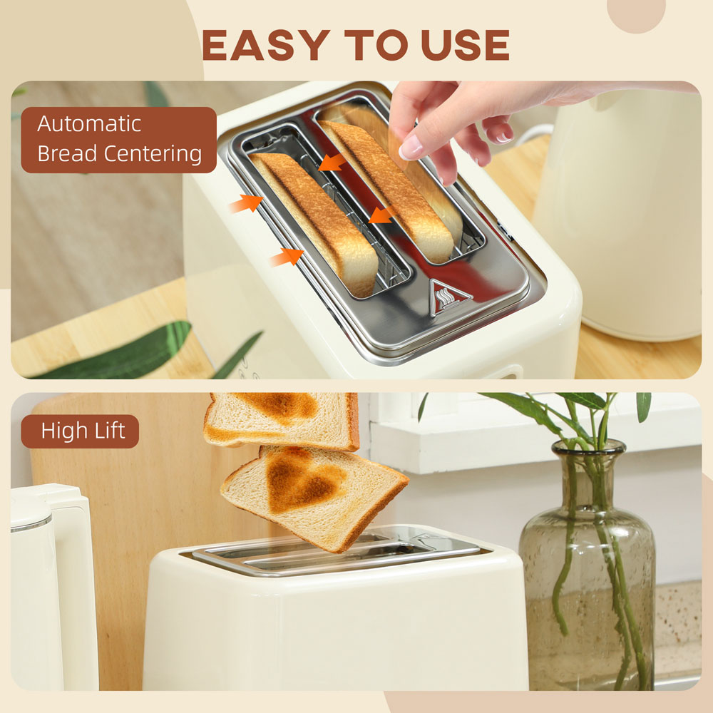 HOMCOM 800-211V70BG Beige 1.5L Fast Boil Electric Kettle 3000W and 2 Slice Toaster Set Image 4