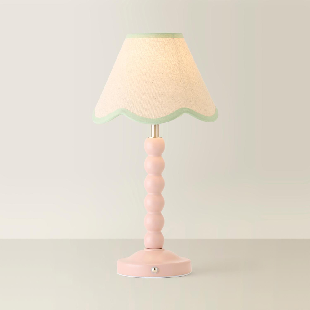 ValueLights Bobble Green Scallop Shade Pink Wooden LED Table Lamp Image 5
