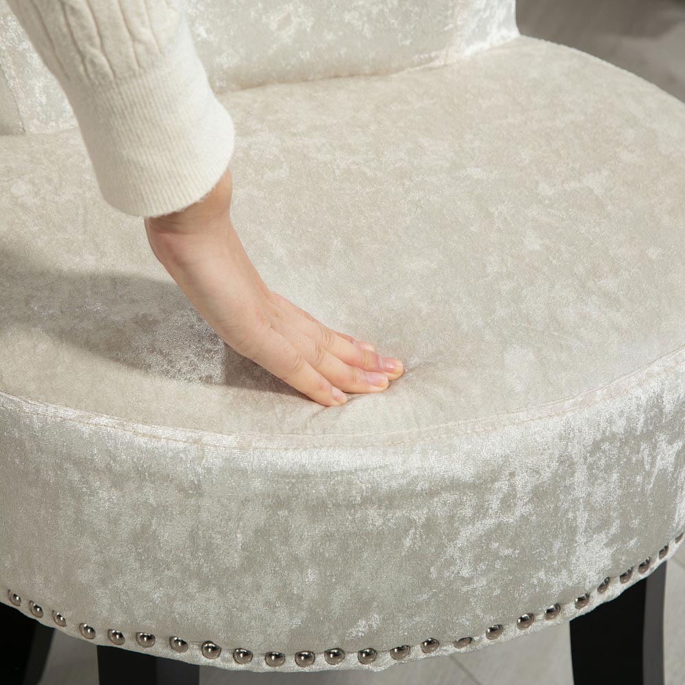 Portland Beige Vanity Seat Dressing Table Stool with Rubber Wood Legs Image 3
