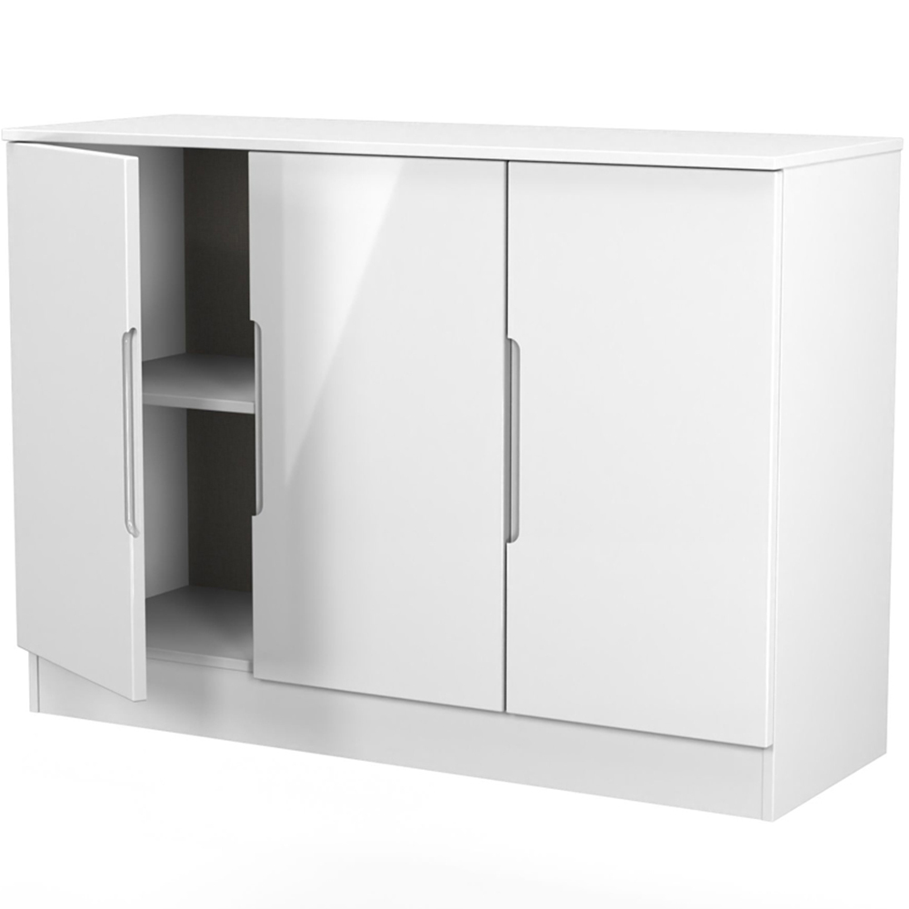 Crowndale Milan 3 Door White Gloss and White Sideboard Ready Assembled Image 6