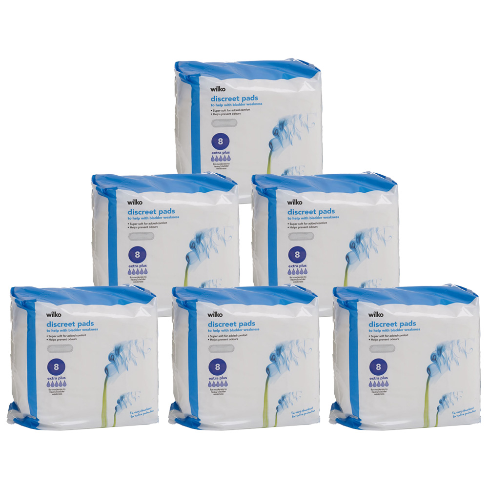 Wilko Discreet Extra Plus Pads 8 Pack Case of 6 Image 1