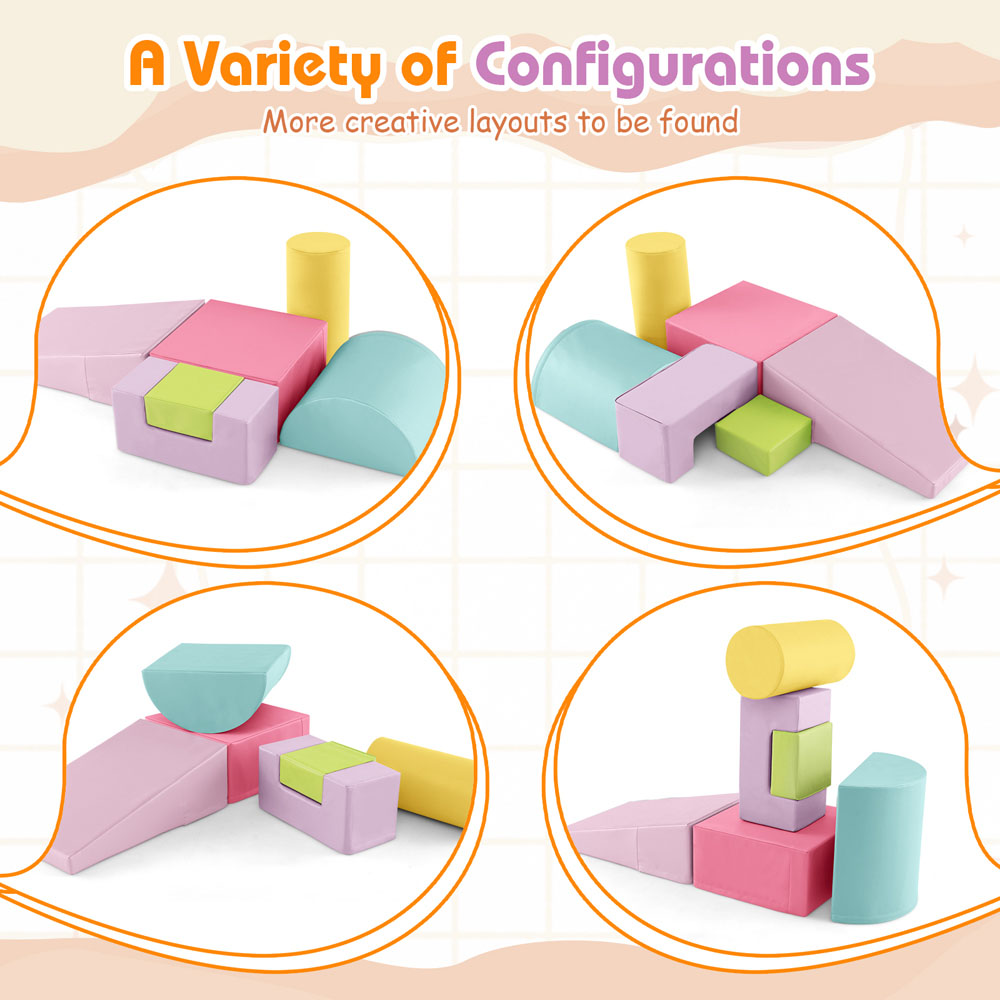 Costway Macaron Pink Toddler Foam Climbing Blocks with PU Cover Image 6