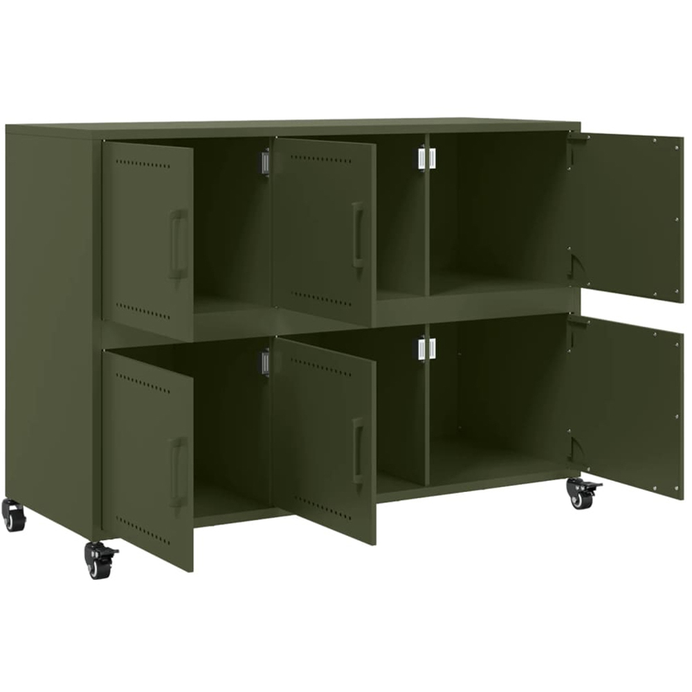 vidaXL 6 Door Olive Green Metal Sideboard with Wheels Image 3