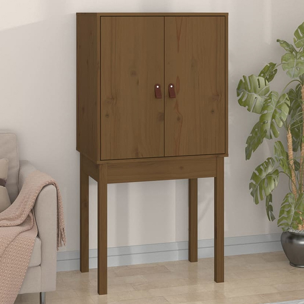 vidaXL 2 Door 2 Shelf Honey Brown Solid Wood Pine Highboard Image 1