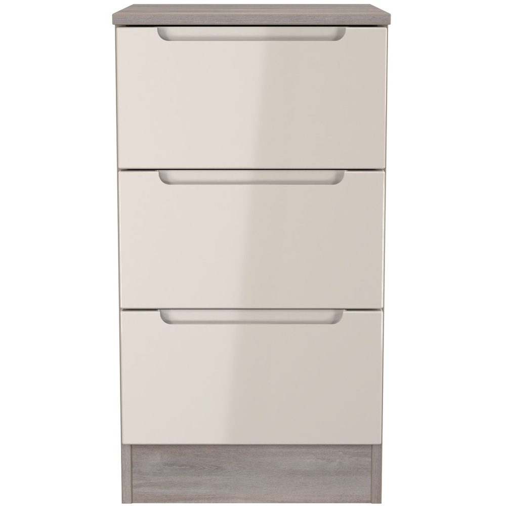 Crowndale Milan 3 Drawer Kashmir Gloss and Grey Oak Bedside Cabinet Ready Assembled Image 2