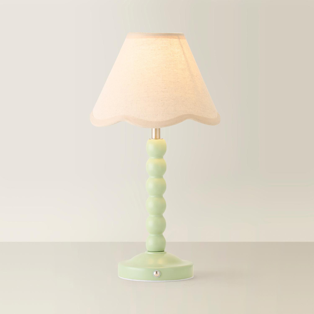 ValueLights Bobble Natural Scallop Shade Green Rechargeable Wooden LED Table Lamp Image 5