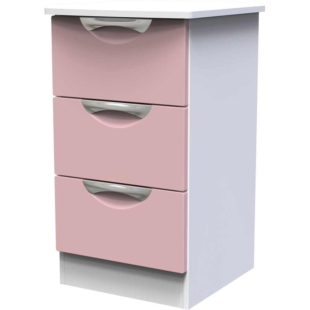 Crowndale Camden 3 Drawer Kobe Pink and White Bedside Cabinet Ready Assembled Image 3