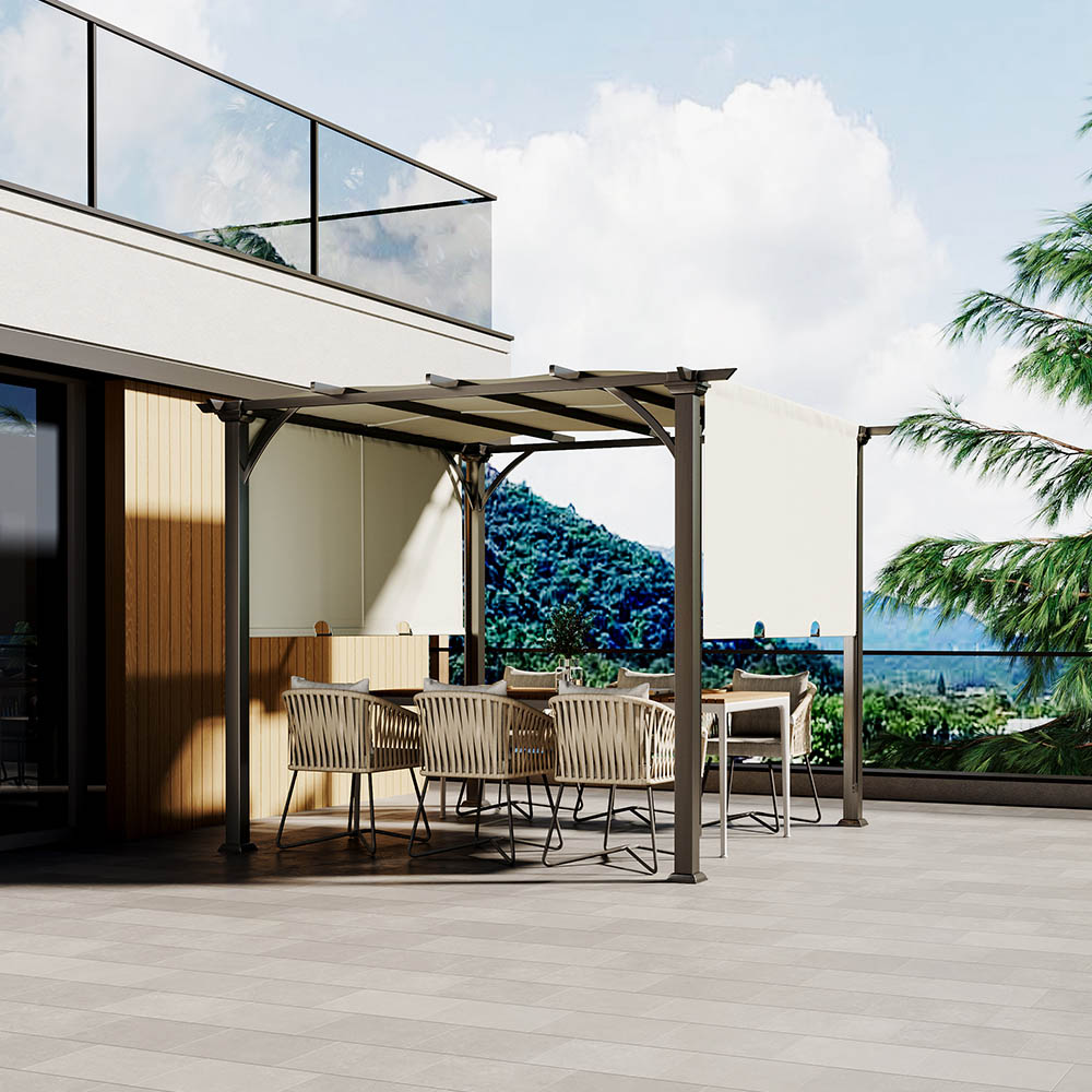 Living and Home 3 x 3m Beige Outdoor Patio Pergola with Canopy Image 6