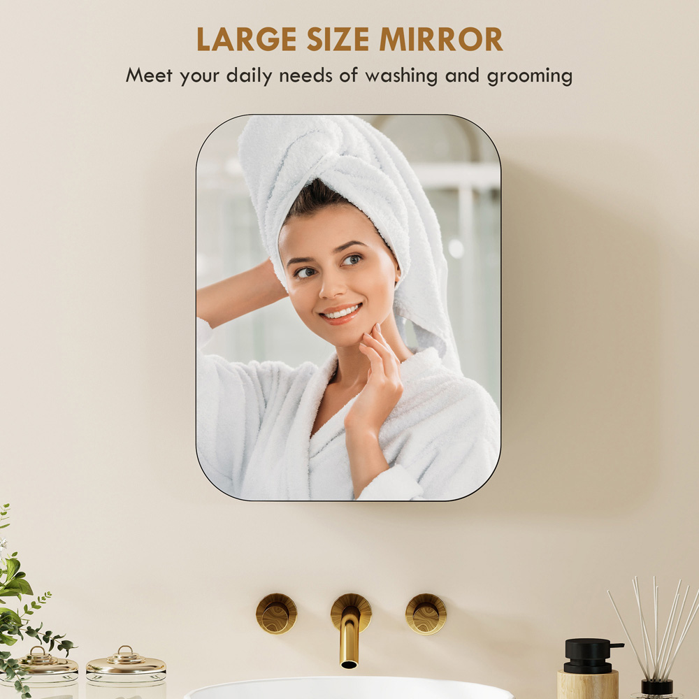 Portland Black Wall Mounted Adjustable Bathroom Cabinet with Mirror Image 5