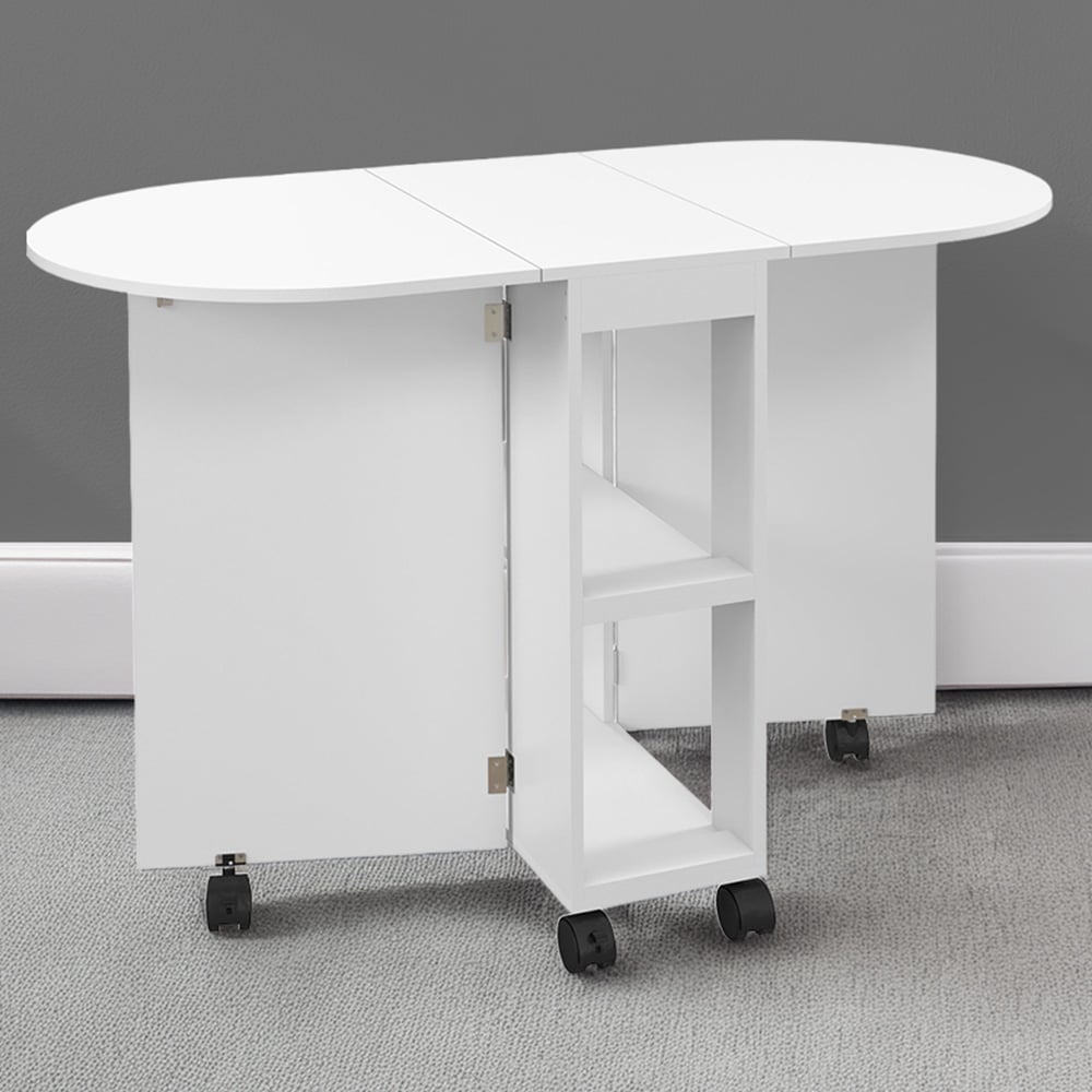 HOMCOM 4 Seater White Drop Leaf Dining Table with Storage Shelf Image 1